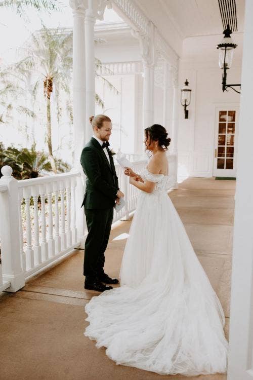 bride and groom, couple, first look, grand Floridian, Disney's grand Floridian resort