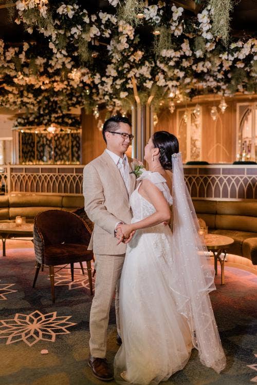 couple, first dance, dance, wedding reception, reception, the bayou, bayou, Disney Cruise Line, Disney Wish, cruise wedding
