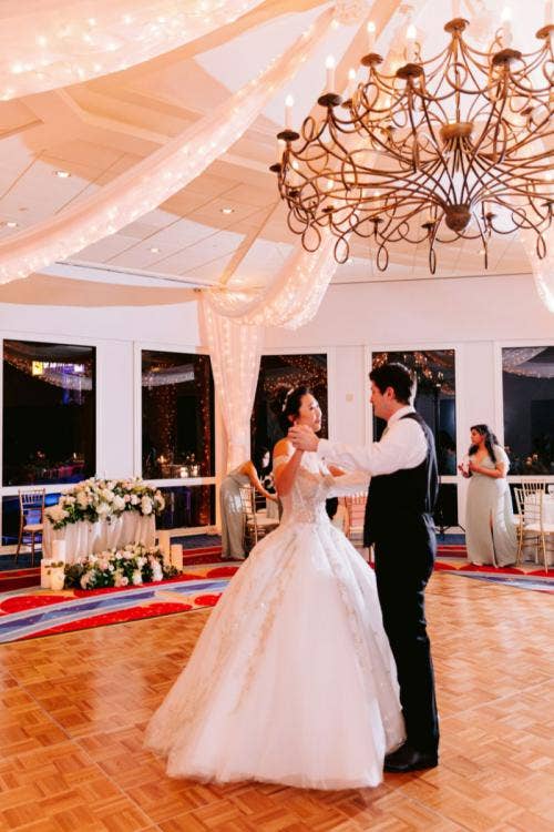 bride and groom, couple, first dance, dance, sleeping beauty pavilion, Disneyland, Disneyland Hotel