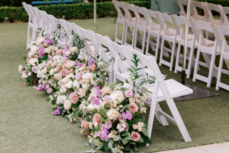 wedding ceremony, ceremony, aisle floral, floral, ceremony floral, rose court garden, disneyland, Disneyland Hotel