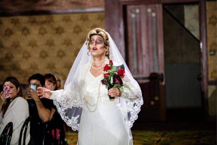 wedding reception, reception, entertainment, performer, halloween, ghost, haunted mansion, constance, constance performer