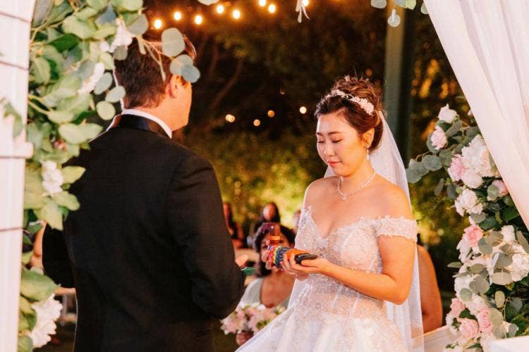 bride and groom, wedding ceremony, ceremony, Korean, Korean culture, Korean tradition, rose court garden, rose court, Disneyland, Disneyland Hotel