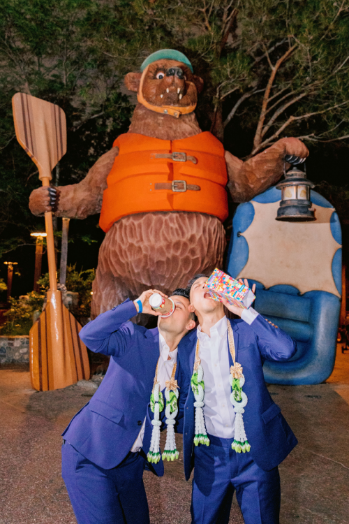 lgbtq, lgbtq couple, disneyland, california adventure, disney snacks, disney snack, hot chocolate, popcorn