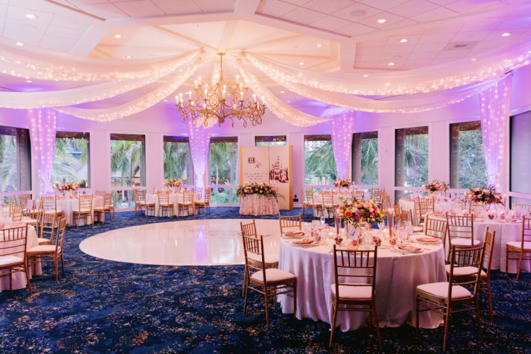 decorated reception, wedding reception, Disneyland Hotel, sleeping beauty pavilion