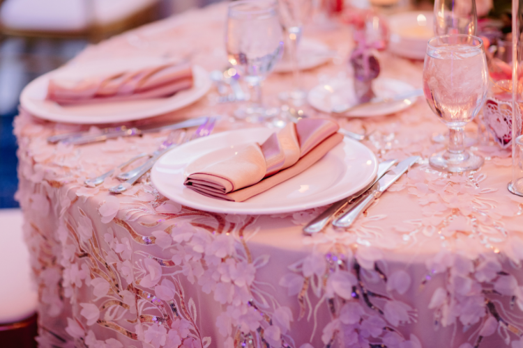 wedding reception, table decor, custom table decor, pink decor, Disneyland Hotel, sleeping beauty pavilion