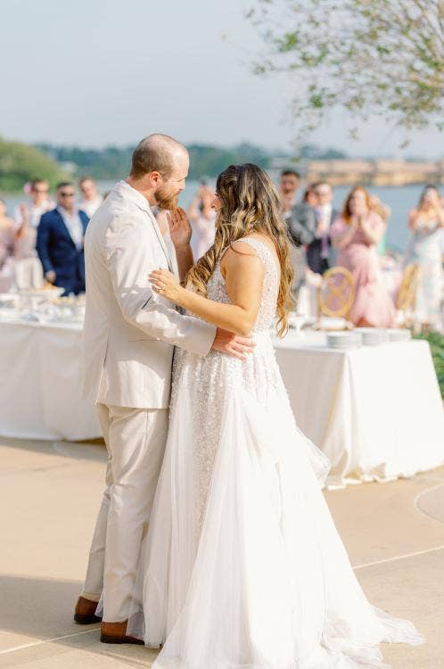 bride and groom, couple, first dance, dance, wedding reception, reception, grand floridian, summerhouse patio