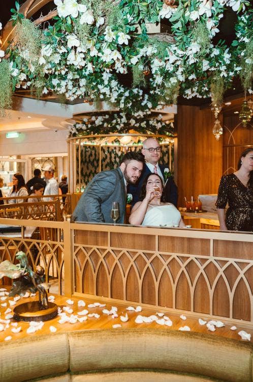 bride and groom, couple, wedding reception, reception, the bayou, Disney cruise line, cruise wedding, Disney Wish