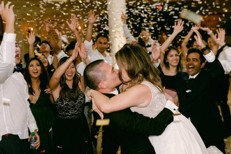 bride and groom, couple, kiss, couple kiss, wedding reception, reception, aa rotunda, American adventure rotunda, america pavilion