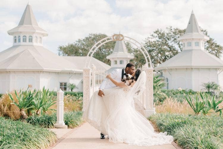 bride and groom, couple, portrait, couple portrait, wedding pavilion, Disney's wedding pavilion, kiss