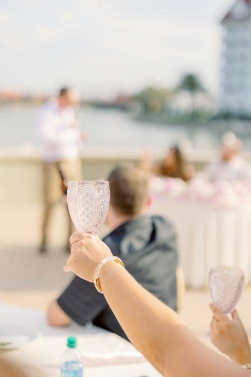 wedding reception, beverage, glassware, custom glassware, summerhouse patio, grand floridian