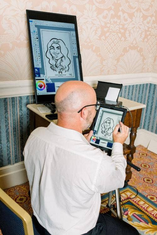 wedding reception, reception, entertainment, artist, caricature, caricature artist