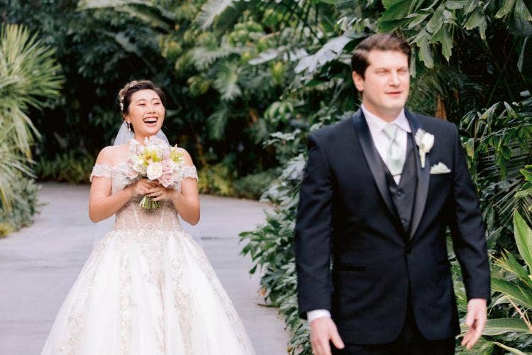 bride and groom, couple, first look, Disneyland, Disneyland Hotel