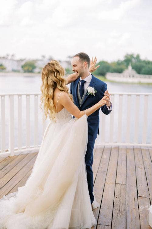 bride and groom, couple, first dance, dance, wedding reception, reception, boardwalk, the attic, attic
