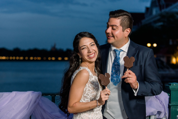 bride and groom, couple, dessert party, fireworks dessert party, mickey bars, ice cream, mickey ice cream, mickey ice cream bars, grand floridian, grand floridian resort