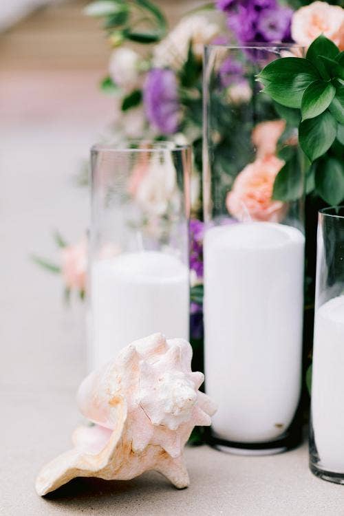 wedding ceremony, ceremony, aisle, aisle decor, aisle floral, boho floral, candles, aisle candles, Disneyland, Disneyland Hotel, rose court, rose court garden