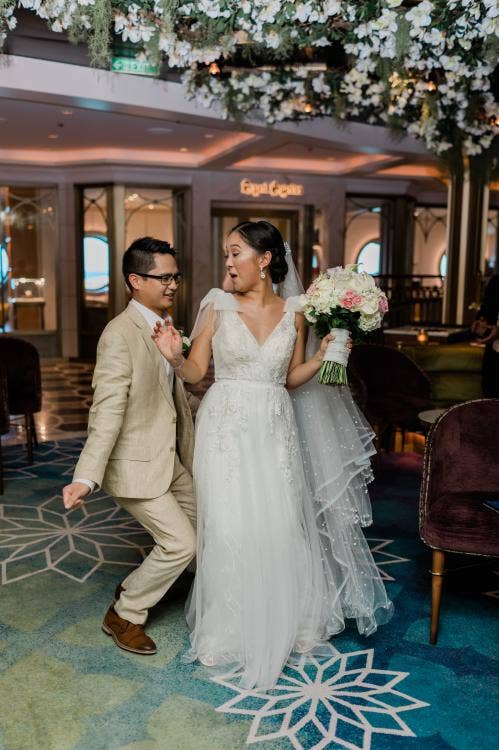 couple, entrance, reception entrance, wedding reception, reception, the bayou, bayou, Disney cruise line, cruise wedding