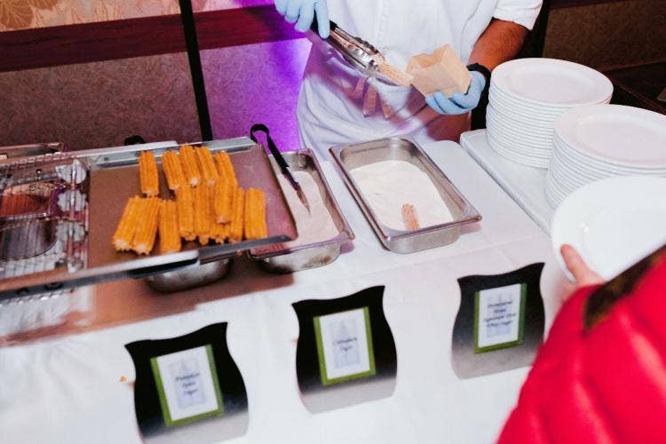 wedding reception, reception, food, reception food, churro, churro bar