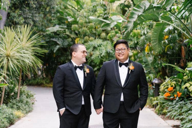 groom groom, lgbtq, lgbtq couple, portrait, couple, disneyland, disneyland hotel