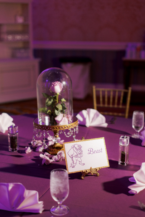 wedding reception, wedding reception decor, reception decor, beauty and the beast, beauty and the beast decor, beauty and the beast theme, reception table setting, wedding reception table setting