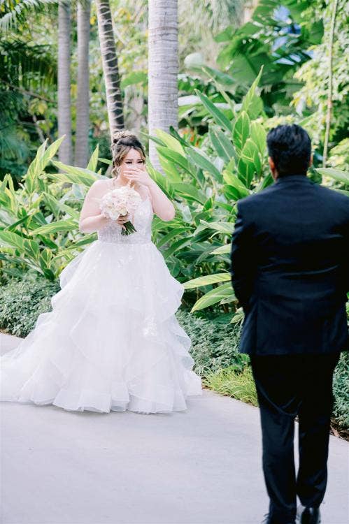 First Look, Disney Wedding, Bride and Groom, Bride Reaction, Disney Wedding, Disneyland Wedding