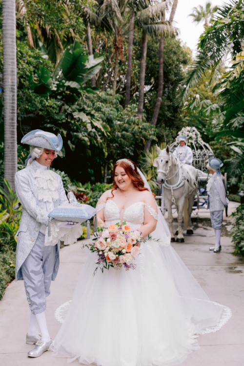 bridal portrait, bride, coach, crystal coach, disneyland, Disneyland Hotel