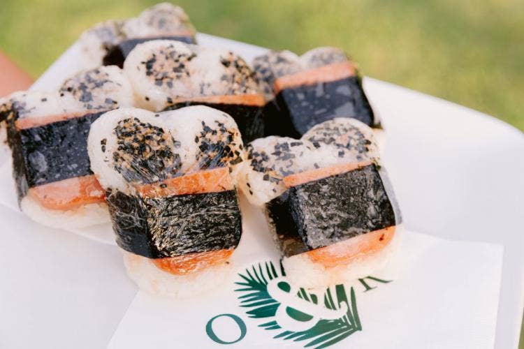 wedding reception, reception, food, reception food, mickey-shaped, mickey-shaped sushi, sushi, furkikake musubi, Aulani, lanikuhonua, lanikuhonua reception