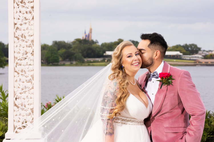 bride and groom, couple, portrait, couple portrait, picture point, disney's wedding pavilion, wedding pavilion, grand floridian, grand floridian resort, disney's grand floridian resort & spa