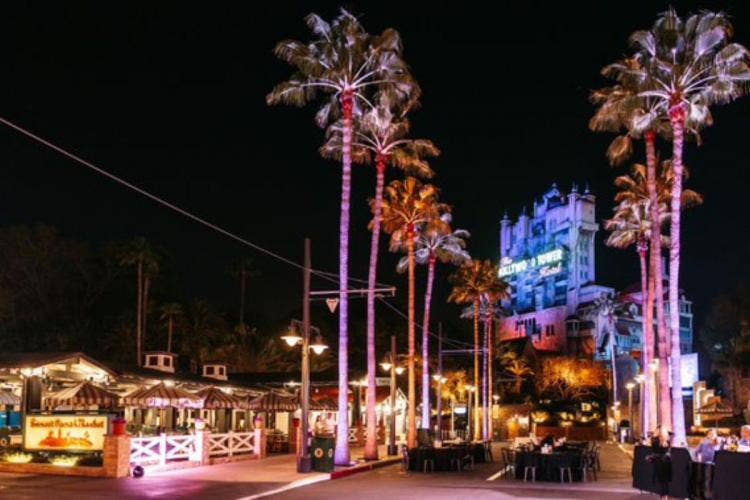 wedding reception, reception, custom up lighting, up lighting, sunset boulevard, tower of terror, hollywood studios