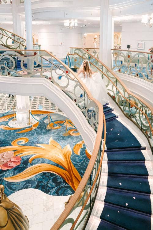 bride, entrance, bridal entrance, wedding ceremony, ceremony entrance, disney cruise line, disney cruise, cruise line, cruise, disney wish, grand hall, disney wish grand hall, grand staircase