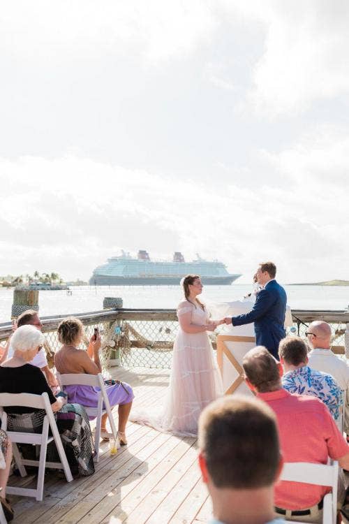bride and groom, couple, wedding ceremony, ceremony, cruise ship, ship, castaway cay, wedding pointe, the wedding pointe, Disney cruise line, cruise line, cruise
