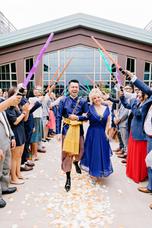 lgbtq, aisle, wedding ceremony, lightsaber welcome, thai wedding, thai outfits, groom, mother of groom, parkview terrace, disneyland