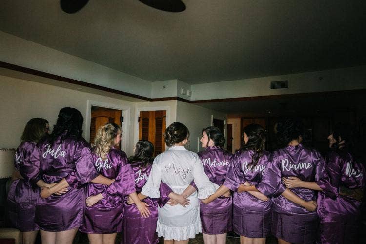 bridal party, getting ready, bridesmaids, bride, robes, matching robes, wedding day