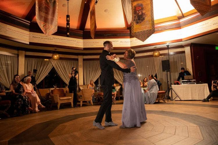 groom groom, lgbtq, lgbtq couple, first dance, dance, wedding reception, reception, disney's animal kingdom, animal kingdom, nomad lounge