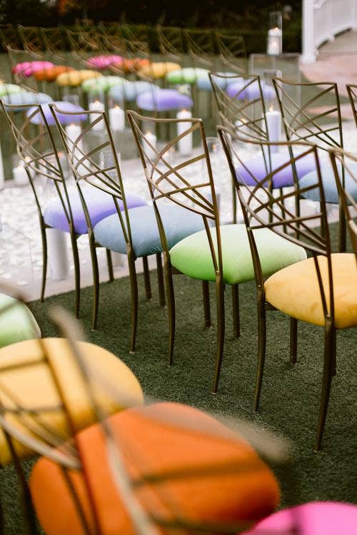 Disney Wedding, Rainbow Wedding, Ceremony Chairs, Colorful Wedding