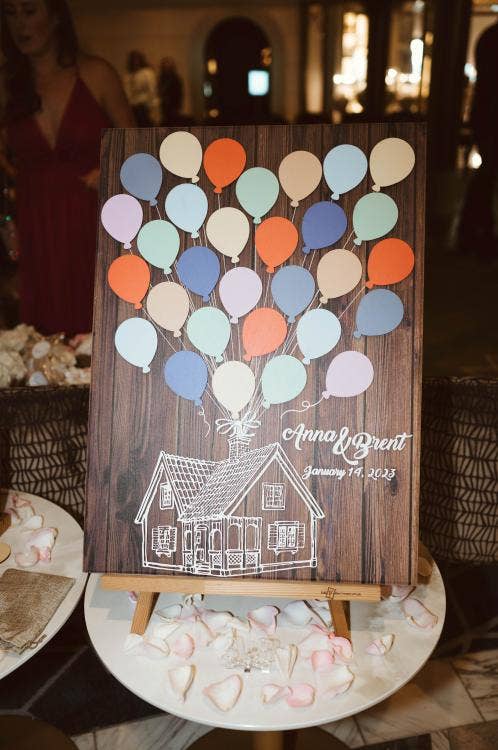 wedding reception, reception, welcome sign, up, up theme, Disney cruise line, cruise wedding, Disney Wish, the bayou