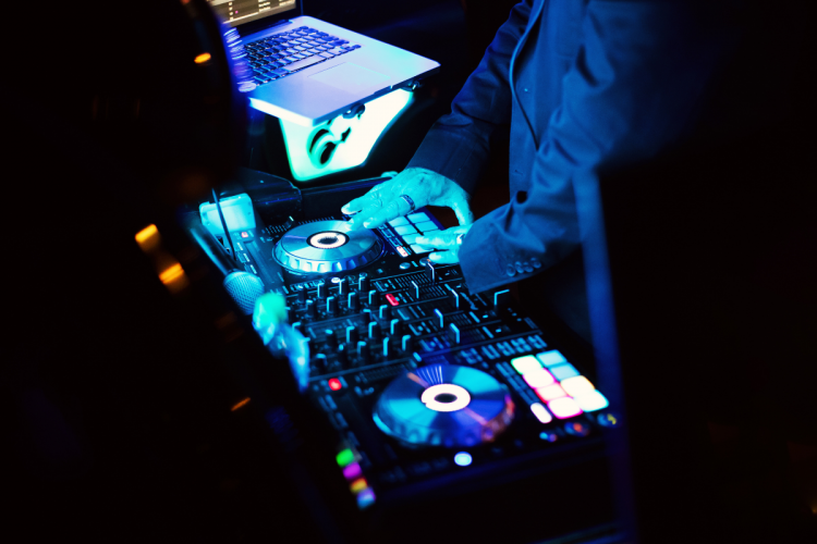 dj, music, mini cooper, venue, uk pavilion, UK, united kingdom, epcot, wedding reception, reception, reception music, sound board