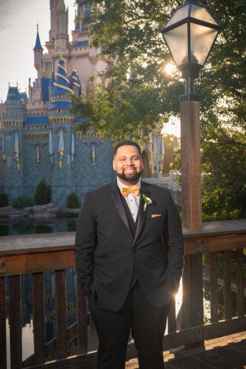 groom, portrait, groom portrait, magic kingdom, cinderella's castle cinderella castle, DFAP, diversity