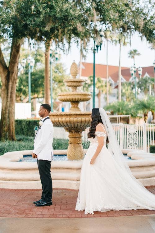 bride and groom, couple, first look, couple first look, grand Floridian, Disney's grand Floridian resort & spa