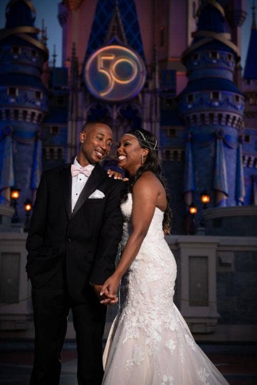 Bride and groom, couple, portrait, couple portrait, magic kingdom, park portrait, park portrait session