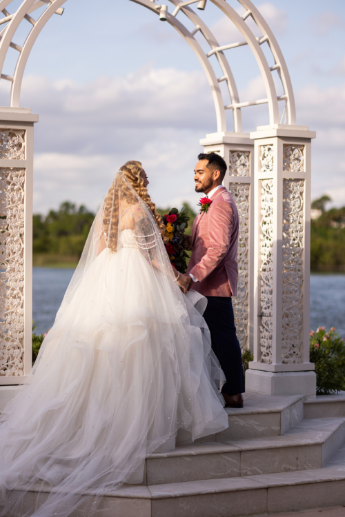 bride and groom, couple, portrait, couple portrait, candid, picture point, grand floridian, grand floridian resort, disney's grand floridian resort & spa, wedding pavilion, disney's wedding pavilion, first look