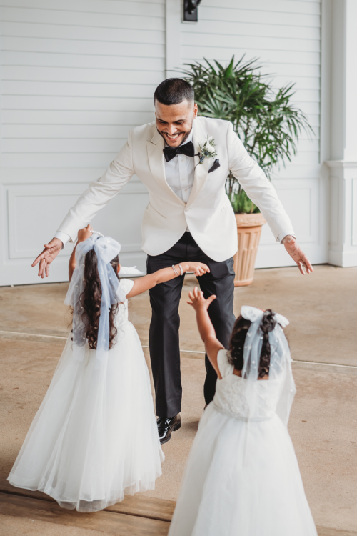 Disney wedding, Disney Dad, Disney Groom, Flower girls, father daughter first look