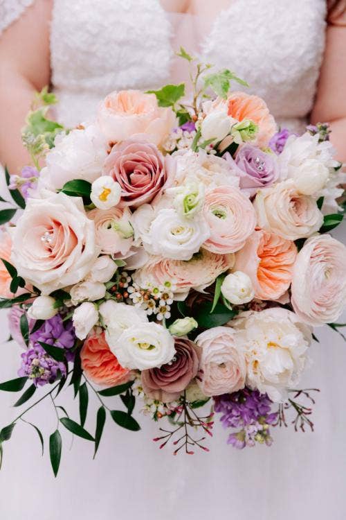 bride, bouquet, bridal bouquet, pink floral, disneyland