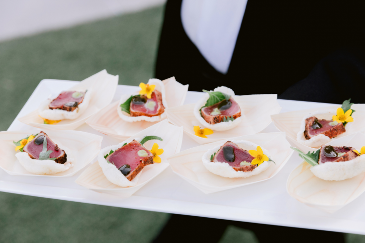 wedding reception, reception food, wedding food, small plates, passed horderves, salmon, reception server