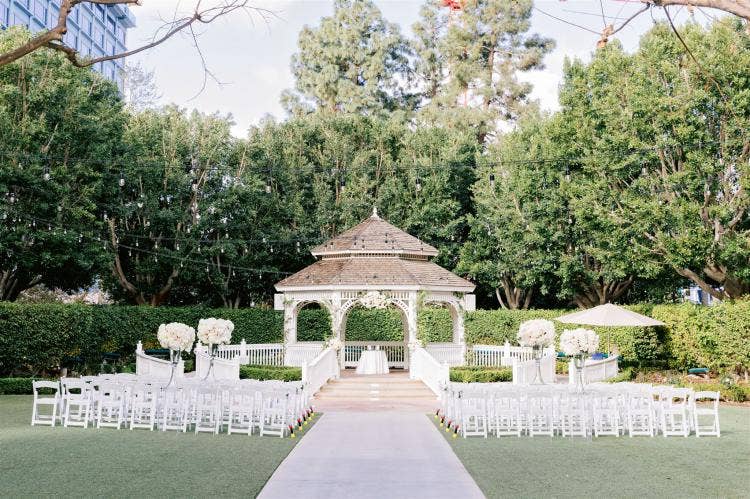 Rose Court Garden, Disneyland Wedding, Disney Wedding, Wedding Ceremony, Ceremony Decor, White and Blush Floral, Wedding Gazebo
