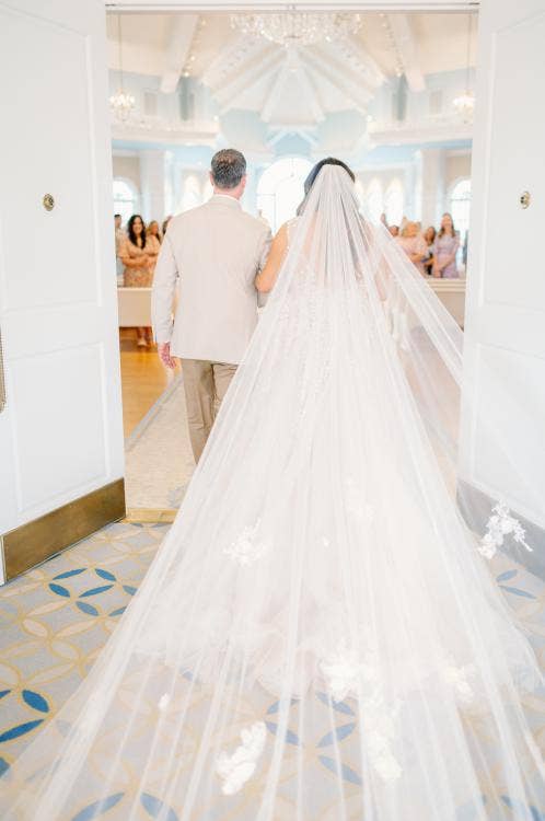 bride and father, father daughter, wedding ceremony, ceremony entrance, disney's wedding pavilion