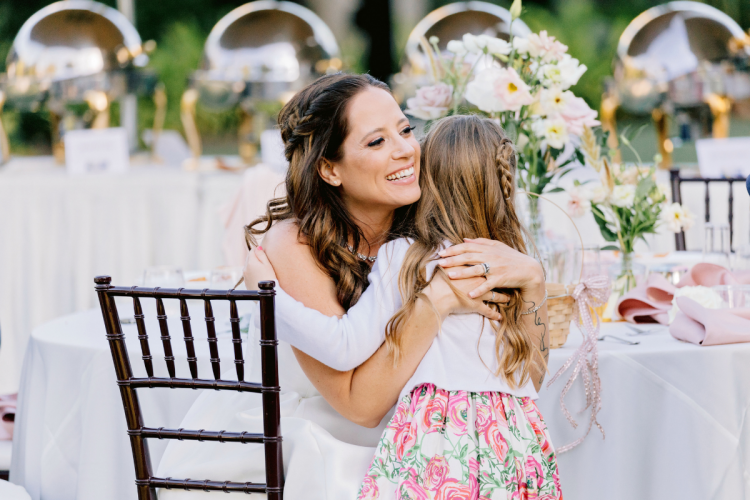 bride, daughter, kids, bride and daughter, reception, vow renewal, vow renewal reception, adventure lawn, adventure lawn reception, disneyland, disneyland hotel