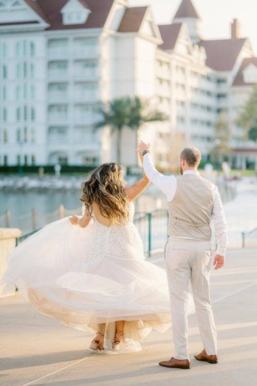 bride and groom, couple, first dance, dance, wedding reception, reception, grand floridian, summerhouse patio