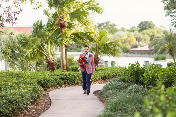 groom, groom portrait, portrait, candid, picture point, wedding pavilion, disney's wedding pavilion, grand floridian, disney's grand floridian, grand floridian resort & spa, bridal bouquet