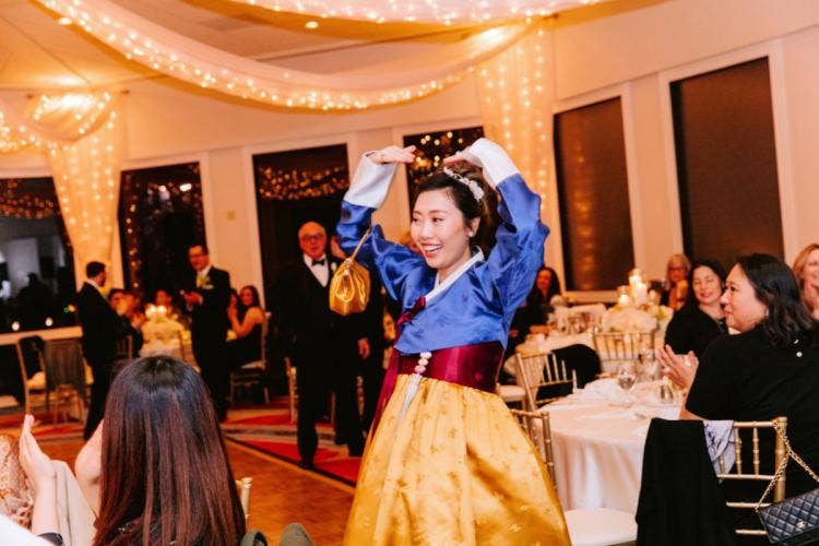 bride, wedding reception, reception, sleeping beauty pavilion, Disneyland Hotel, Korean, Korean dress, hanbok