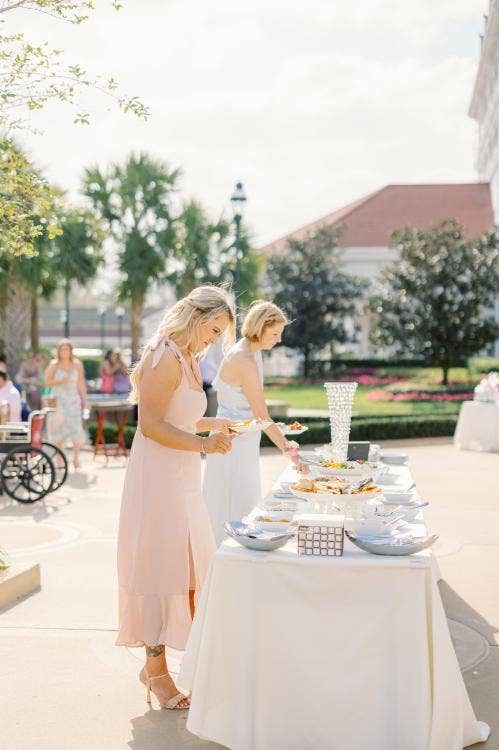 guests, wedding reception, reception, buffet, food & beverage, reception food, summerhouse patio, grand floridian